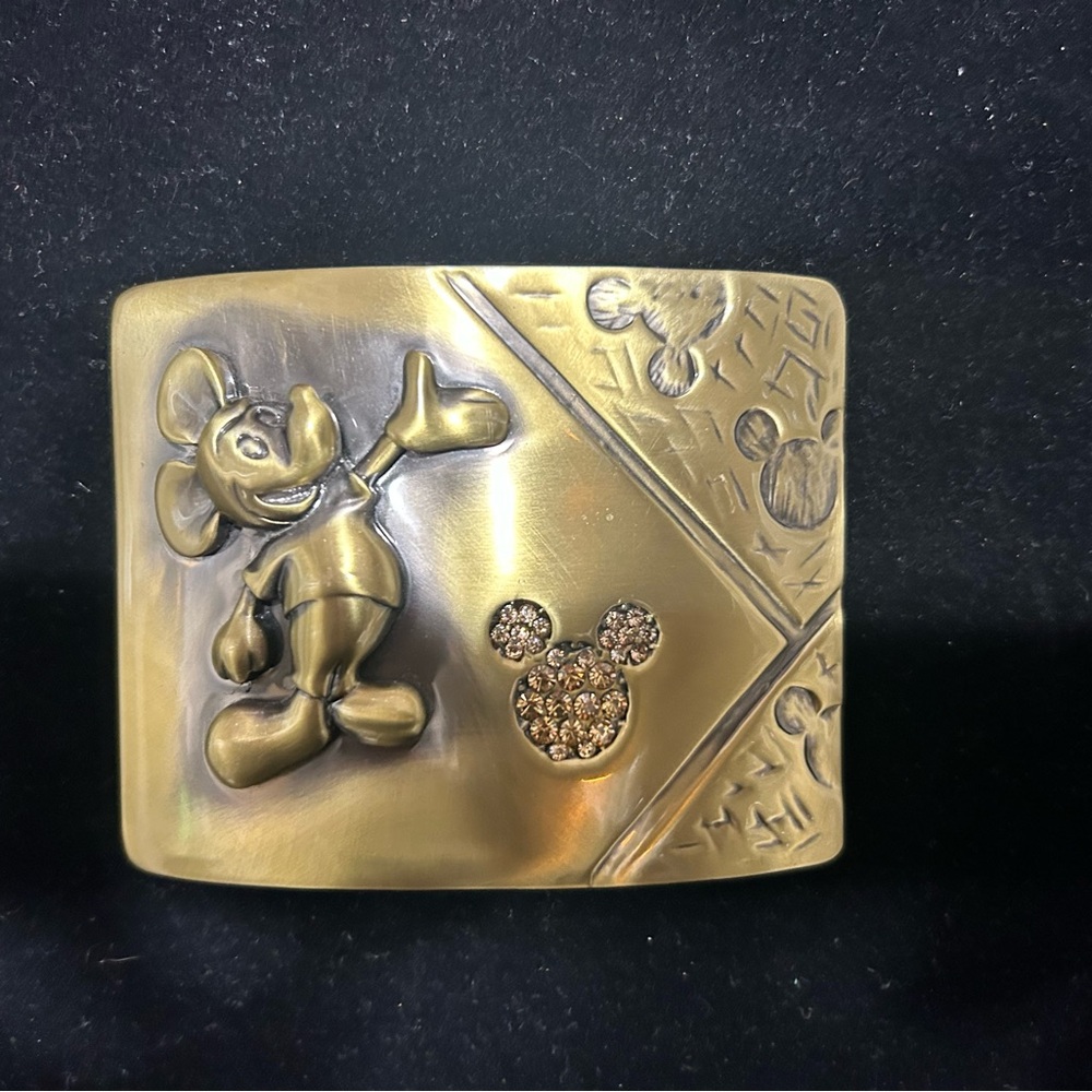 Gold Mickey Mouse Belt Buckle with Rhinestones